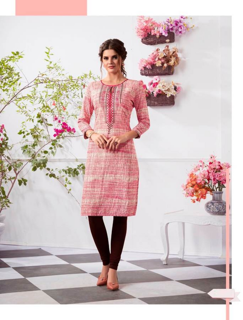 Summer special Kurti soft cotton with reshim (Size-XL) (Color-PINK)