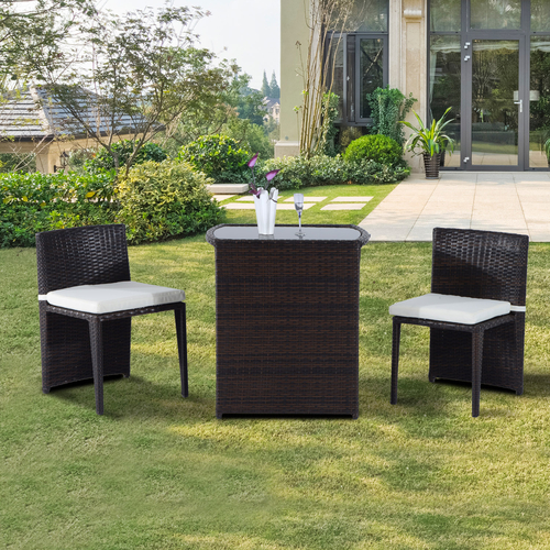 Outsunny 3pcs Outdoor Wicker Rattan Bistro Set Patio Chair and Table