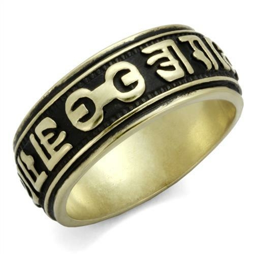 Men IP Antique Copper Stainless Steel Ring with Epoxy in Jet - Size 11