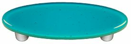 Hot Knobs HK1027-POA Turquoise Blue Oval Glass Cabinet Pull - Aluminum