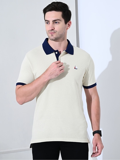 Men’s Polo T-Shirt with Contrast Ribbed Collar (Color Ivory) (Size L)