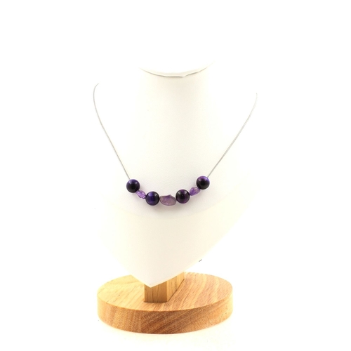Amethyst + Purple Tiger's Eye 8 mm 7 beads necklace.
