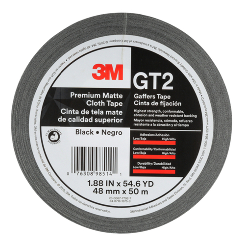 3M 3808623 GT2 1.88 x 54.6 Yard Gaffers Tape  Black