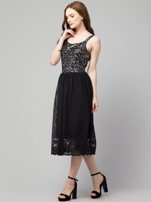 Trendy Sequinned Mesh Dress-SILVER