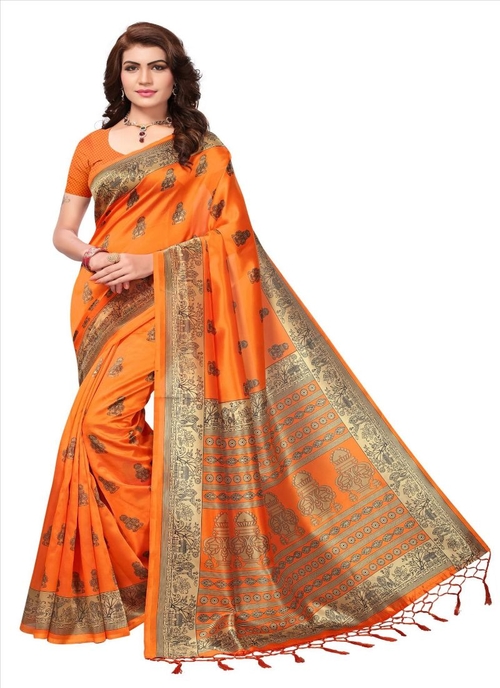 Generic Women's Art Silk Saree (Orange, 5-6 Mtrs)