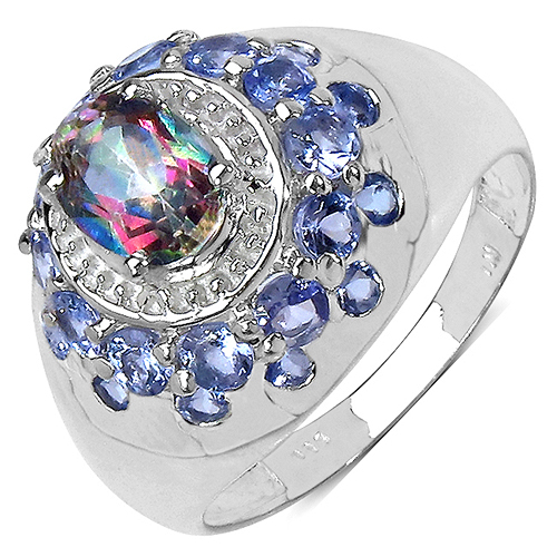2.16 Carat Genuine Mystic Topaz & Tanzanite .925 Sterling Silver Ring
