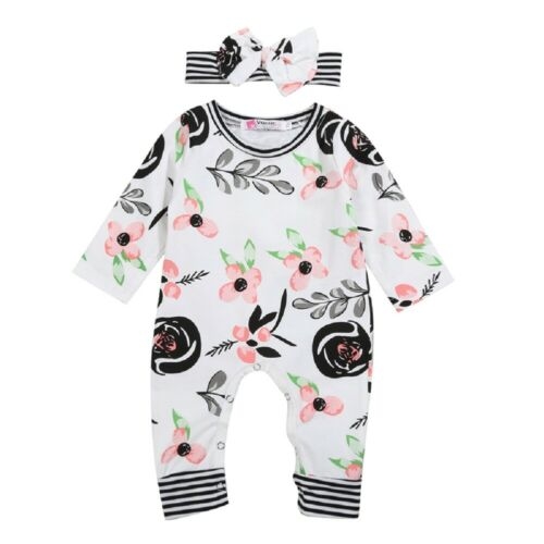 Newborn Infant Baby Girls Floral Cotton Romper