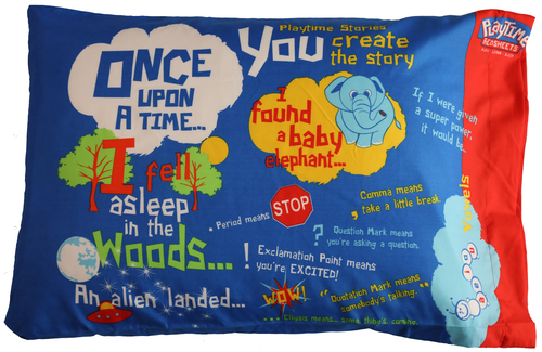 Playtime Story-Time Pillowcase. 20 Starter Sentences and Images. Blue