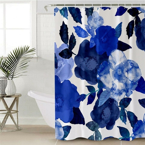 Blue Water Colored Flowers Shower Curtain