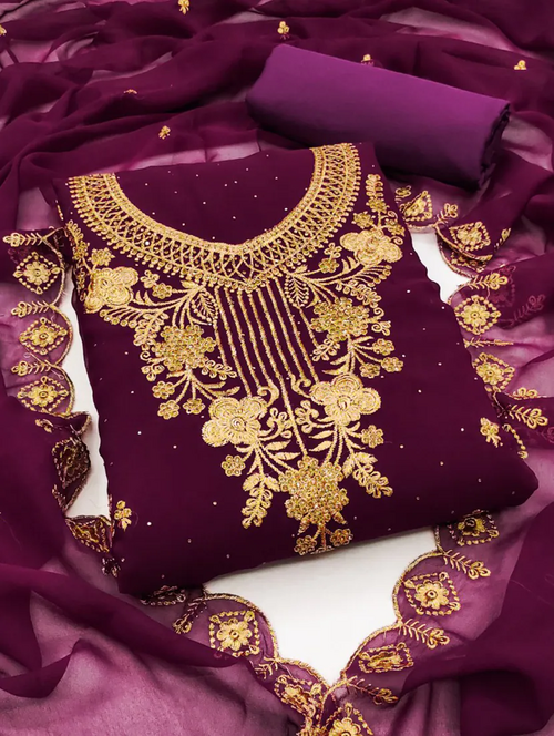 Purple Colored Unstiched Dress