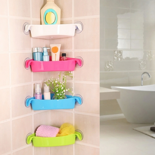 High Quality Plastic Corner Shelf Suction Rack Organizer Cup Storage