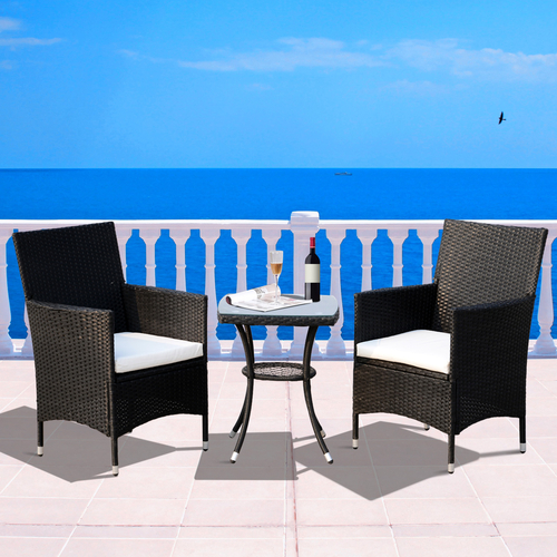 Outsunny 3pcs Rattan Coffee Set Garden Furniture All Weather Coffee