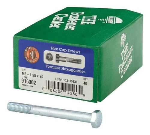 Hillman 916302 M8-1.25 x 80 mm Metric Fine Steel Hex Cap Screws - Zinc