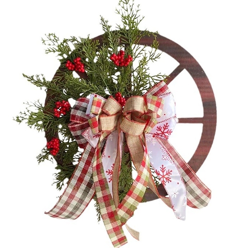 Christmas Red Wooden Wheel Wreath Front Door Hanging Garland Wall