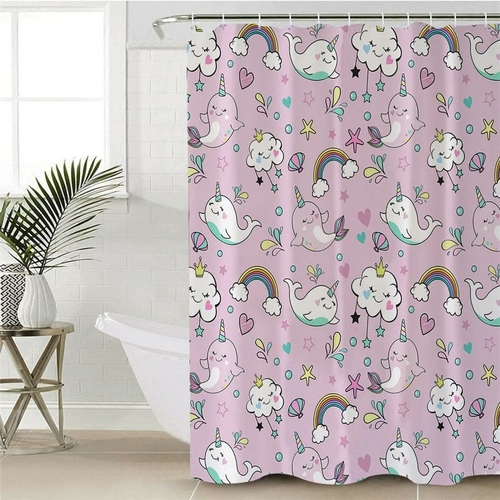 Rainbow Whales and Clouds Shower Curtain