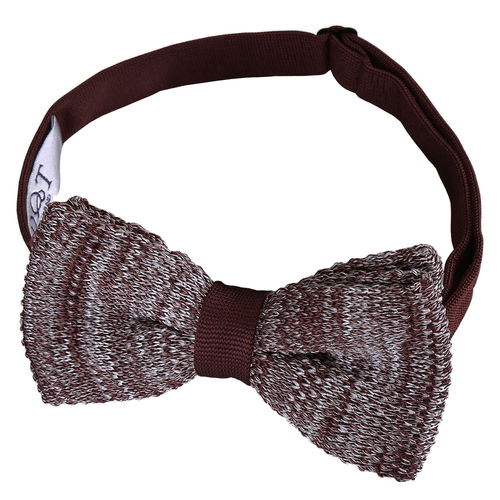 Melange Plain Speckled Knitted Pre-Tied Bow Tie - Mocha Brown
