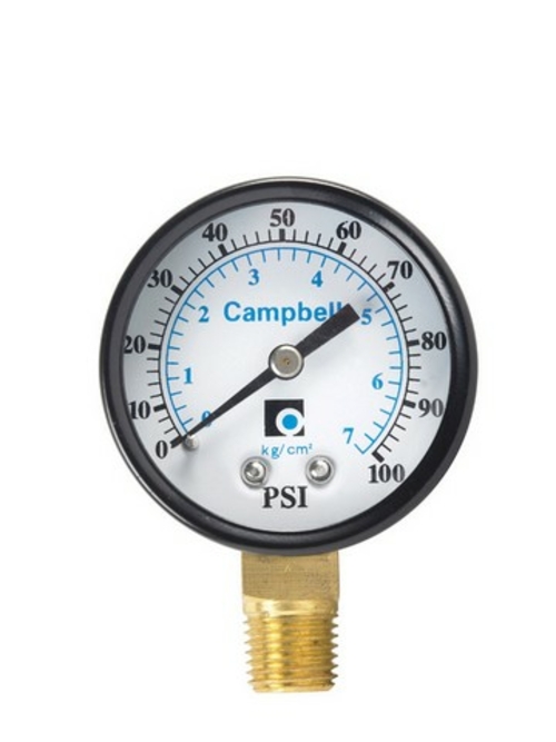 Campbell PG1T-NL 2 in. 0-100 PSI Polycarbonate Pressure Gauge