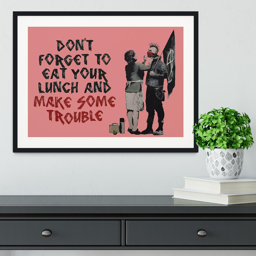 Banksy Make Some Trouble Red Framed Print