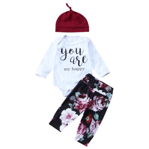 Newborn Baby Girls 3Pcs Clothes Romper 