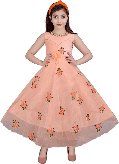 Girls Full Length Flower Printed Party Dress (Size-3-4YEAR)