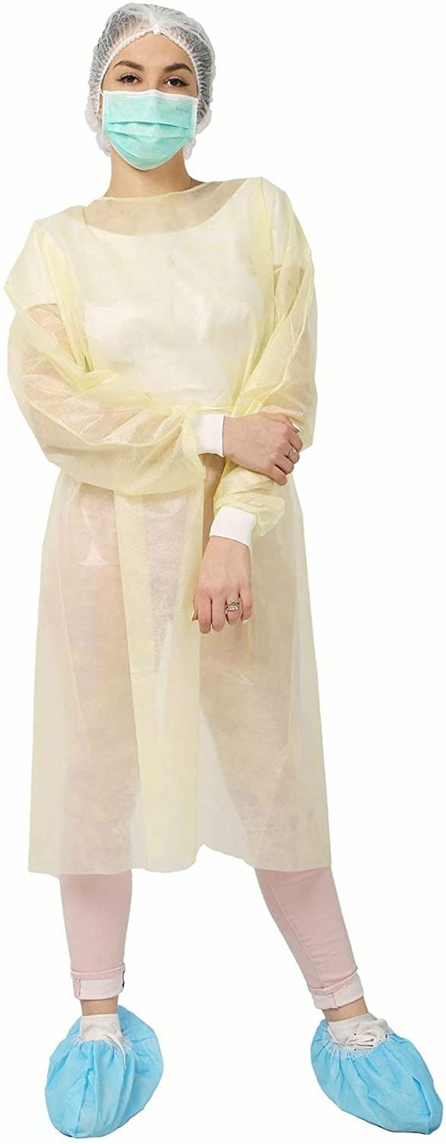 Isolation Gowns. Case of 50 Adult Disposable Gowns. Yellow Protective