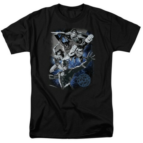 Trevco Jla-Galactic Attack Nebula Short Sleeve Adult 18-1 Tee- Black -