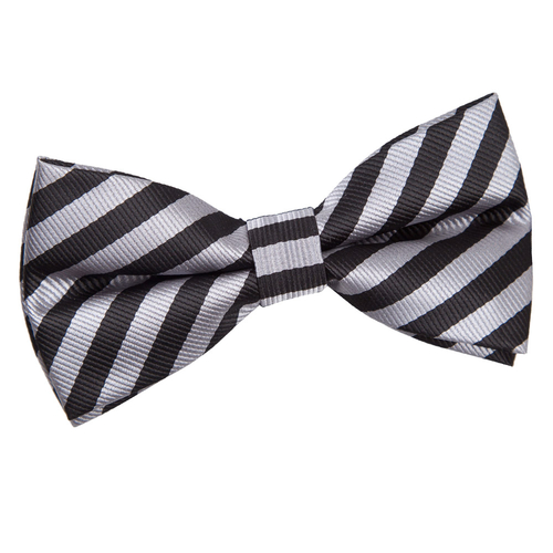 Thin Stripe Pre-Tied Bow Tie - Black & Grey