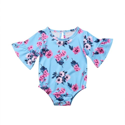 Baby Flare Sleeve Floral Bodysuit Newborn Babies