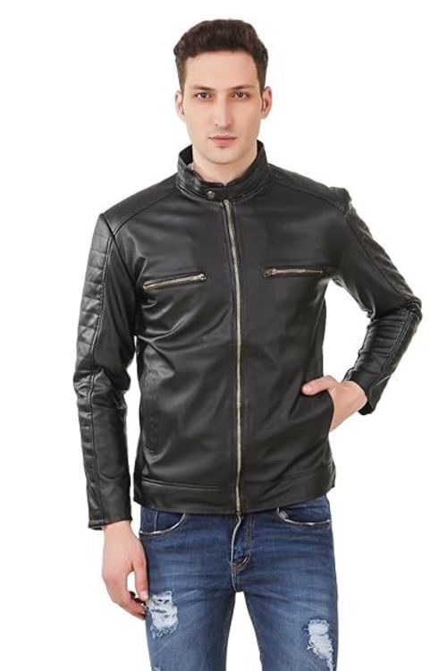 Black designer Biker Designing Sleeves Jacket for Man (Size-XL)