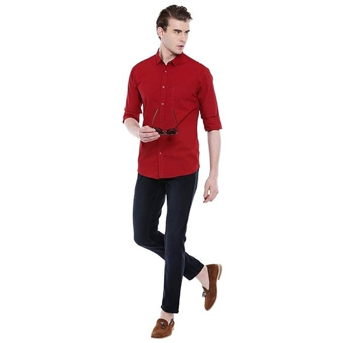 Men's Solid Slim Fit Cotton Casual Shirt SIZE-L COLOR-CHERRY