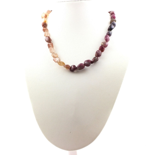 Rubellite Tourmaline + Red Rutile Quartz beads necklace.