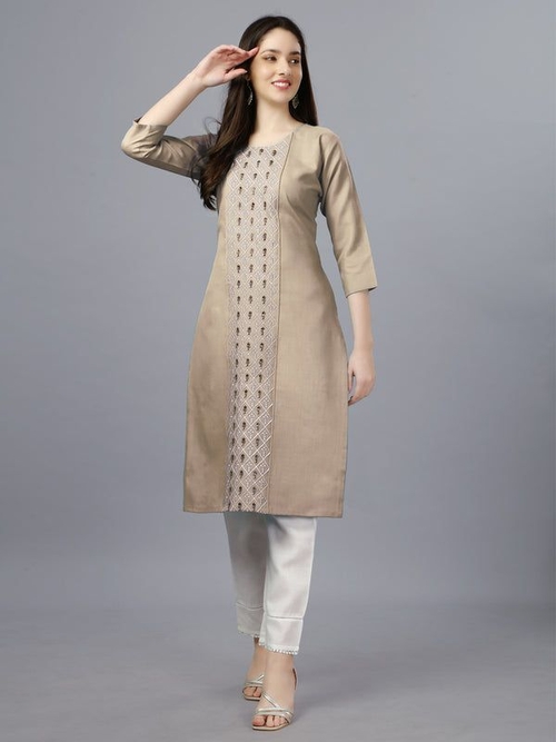 Women Embroidered Cotton Blend Casual Straight Kurti  (Size-42)