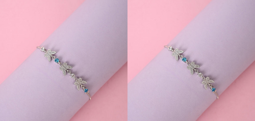 Silver Blue Butterfly Hand Bracelet Adjustable PACK OF 2