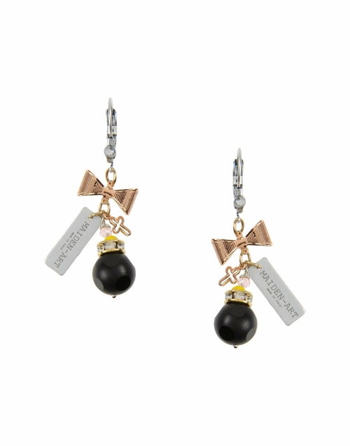 Black onyx cluster earrings with rose gold. Long earrings.