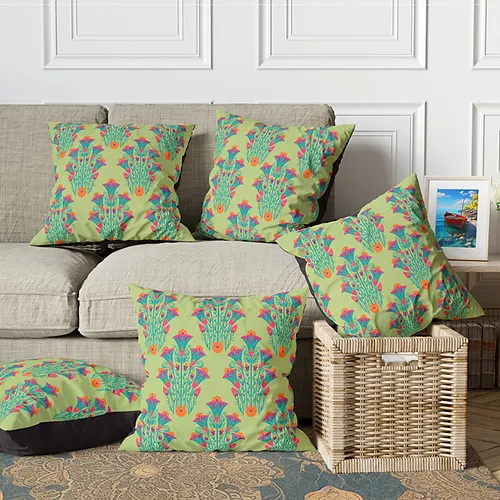 Teal ornamental print cushion cover