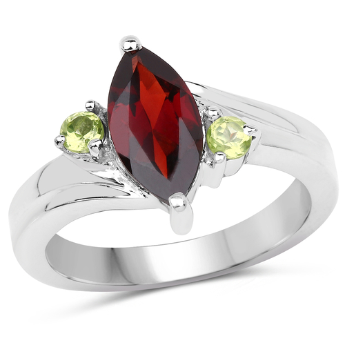 2.17 Carat Genuine Garnet and Peridot .925 Sterling Silver Ring