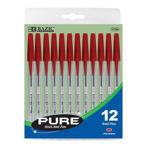 Bazic 1754 Pure Red Stick Pen (12/pack) Pack of 24