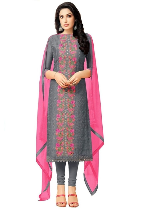Generic Women's Cotton Salwar Material (Grey,