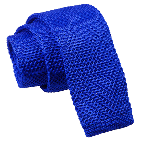 Plain Knitted Skinny Tie - Royal Blue