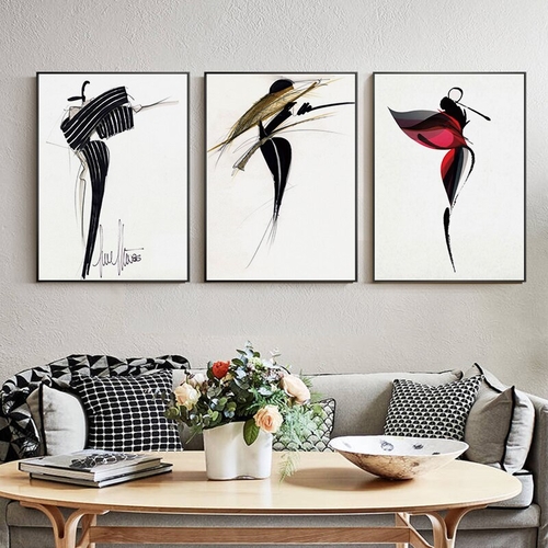 Modern Abstract Black White Girl Wall Art