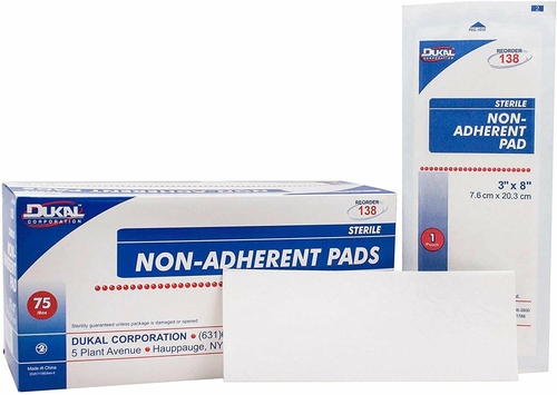 Dukal Non-Adherent Surgical Pads 3" x 8". Case of 600 Absorbent