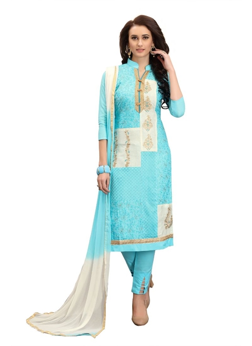 Generic Women's Cotton Salwar Material (Sky Blue,