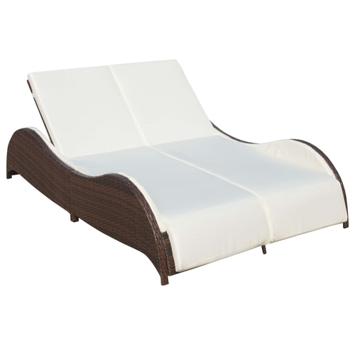 Double Sun Lounger with Cushion Poly Rattan Brown
