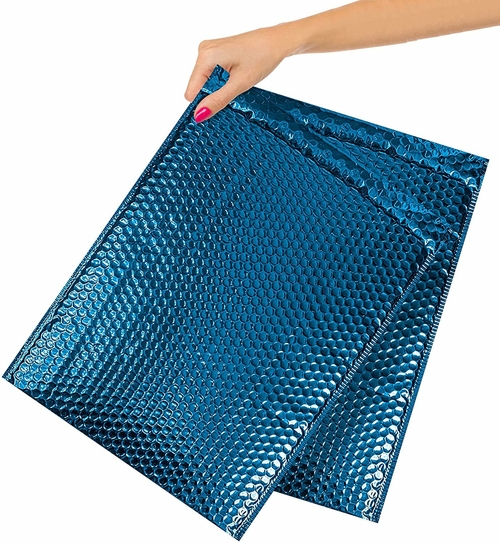 Pack of 10 Blue Metallic Padded Bubble Mailers 6.5 x 10.5 Blue Bubble