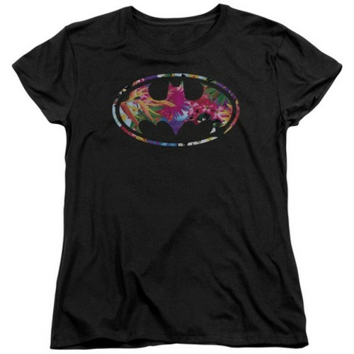 Trevco Batman-Hawaiian Shield - Short Sleeve Womens Tee - Black- Small
