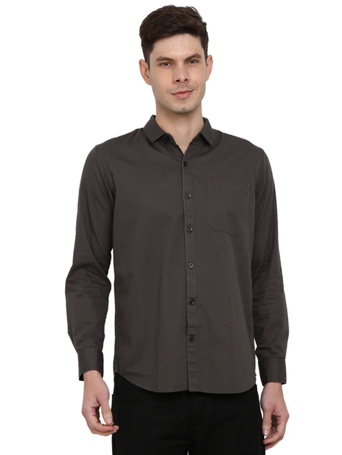 Men's Solid Slim Fit Cotton Casual Shirt GREY 5XL