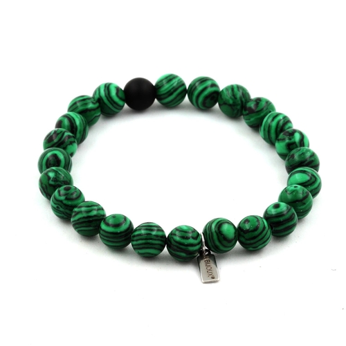 Malachite + Matte Black Onyx Bracelet 8 mm Beads.