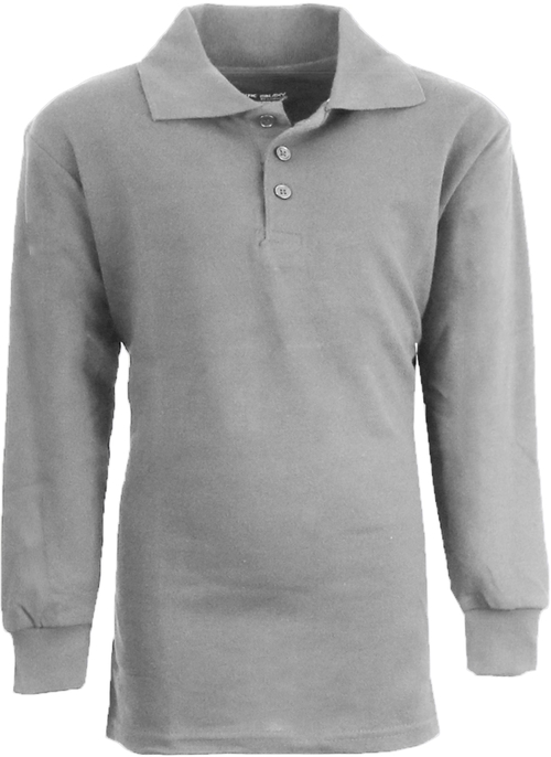 Boys Heather Grey Long Sleeve Pique Polo Shirts, Sizes 4-7 - Pack 
