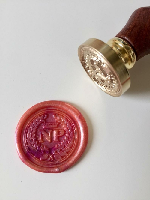 Wreath Wedding Wax Seal Stamp with crown and initials