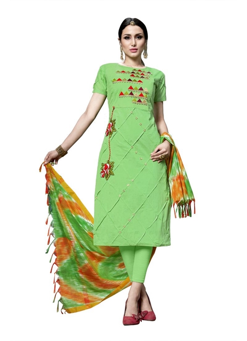 Generic Women's Cotton Salwar Material (Green,